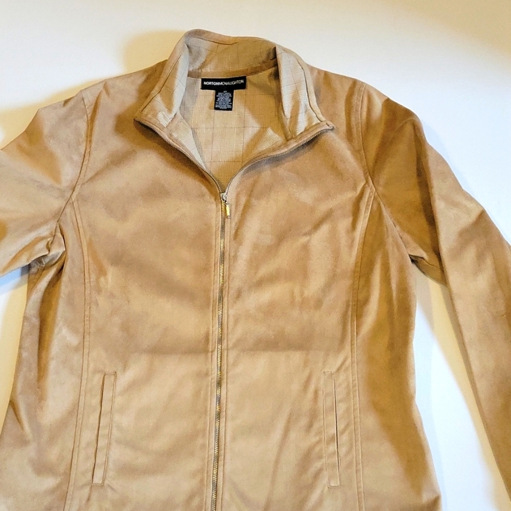 Norton McNaughton Blazer Jacket Zip Front Tan Womens 10